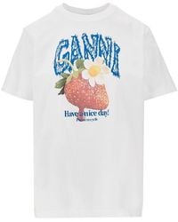 Ganni - Cotton T-Shirt With 'Strawberry' Print - Lyst