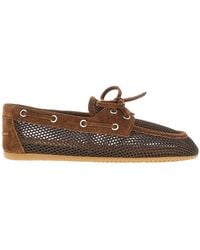 Miu Miu - Suede Leather And Mesh Deck Shoes - Lyst