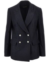 Emporio Armani - Pinstriped Wool-Blend Double-Breasted Jacket - Lyst