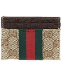 Gucci - Gg Fabric Card Holder With Web Ribbon - Lyst
