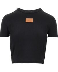 Fendi - Cropped T-Shirt With Leather Logo Patch - Lyst