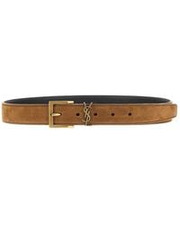 Saint Laurent - Leather Belt With Cassandre Logo - Lyst