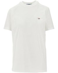 Prada - T-Shirt Distressed Con Logo Trianglo Donna - Lyst