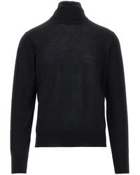Emporio Armani - Virgin Wool Turtleneck With Eagle Embroidery - Lyst