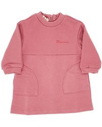 Marni - Cotton Mini Dress With Logo Print Kids - Lyst