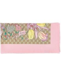 Gucci - Silk Twill Scarf With Flora Print - Lyst