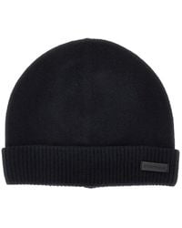 Emporio Armani - Cashmere Beanie Hat With Leather Logo Patch - Lyst