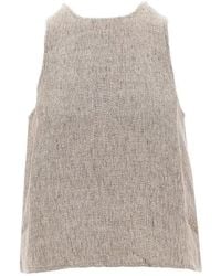 Emporio Armani - Linen Top With Faux Leather Detail - Lyst