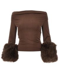 ANDAMANE - 'Tyla' Top With Faux Fur Cuffs - Lyst