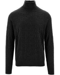 Emporio Armani - All-Over Logo Jacquard Wool Turtleneck Sweate - Lyst