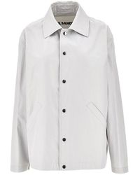 Jil Sander - Cotton Taffetà Blouson Jacket With Logo Print - Lyst