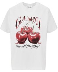 Ganni - T-Shirt Relaxed Fit Con Stampa Cherry - Lyst