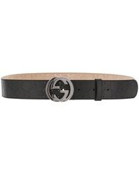 Gucci - Leather Belt With Gg Interlock Buckle - Lyst