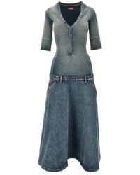 DIESEL - Denim And Ribbed Knit Low-Rise Midi Dress - Lyst