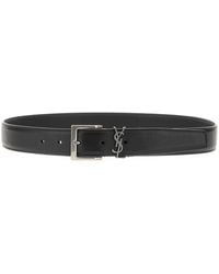 Saint Laurent - Leather Belt With Cassandre Logo - Lyst
