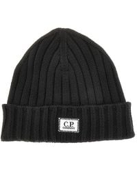 C.P. Company - Knitted Beanie Hat With Logo Patch - Lyst