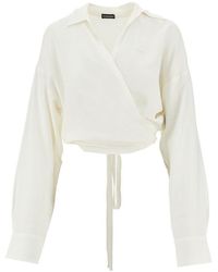 Emporio Armani - Viscose And Linen Wrap-Around Shirt - Lyst