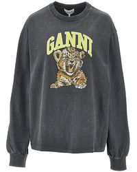 Ganni - Cotton T-Shirt With 'Tiger' Print - Lyst