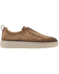 Santoni - Vintage Effect Leather Slip-On Sneakers - Lyst