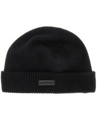 Emporio Armani - Cashmere Beanie Hat With Leather Logo Patch - Lyst