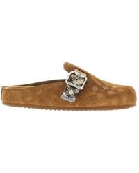 Burberry - Check Suede Leather 'Urchin' Clogs - Lyst