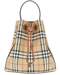 Burberry - Small Bucket Bag With Check Motif - Lyst