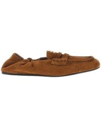Miu Miu - Suede Leather Loafers With Logo - Lyst