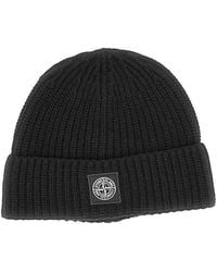 Stone Island - Virgin Wool Beanie Hat With Logo Patch - Lyst