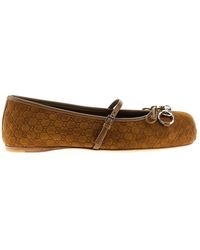 Gucci - Suede Leather Ballet Flats With Horsebit - Lyst