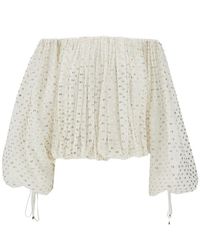 Chloé - Silk Jacquard Off-The-Shoulder Blouse - Lyst