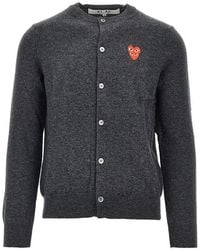 COMME DES GARÇONS PLAY - Wool Cardigan With Heart Patch - Lyst