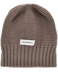 Emporio Armani - Knitted Beanie Hat With Logo Label - Lyst