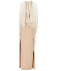 Alberta Ferretti - Enver Satin Long Dress With Chiffon Cape - Lyst
