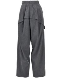 Loewe - Wide Leg Panneled Wool Pants - Lyst