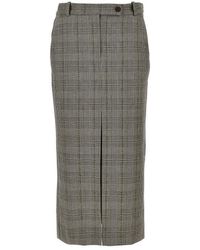 Pinko - Wool-Blend Midi Skirt With Check Motif - Lyst