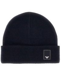 Emporio Armani - Wool-Blend Beanie Hat With Logo Patch - Lyst