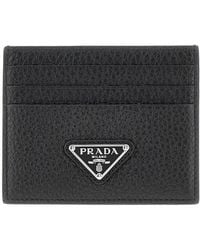 Prada - Grained Leather Cardholder With Logo - Lyst