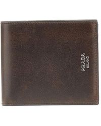 Prada - Vintage Effect Leather Bi-Fold Wallet - Lyst
