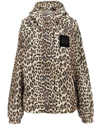 Ganni - Leopard-Print Nylon Hooded Blouson Jacket - Lyst