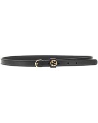 Gucci - Leather Belt With Gg Interlock - Lyst