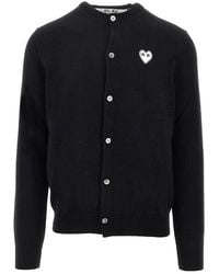 COMME DES GARÇONS PLAY - Wool Cardigan With Heart Patch - Lyst
