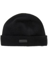Emporio Armani - Cashmere Beanie Hat With Leather Logo Patch - Lyst