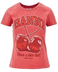 Ganni - Jersey T-Shirt With 'Cherry' Print - Lyst