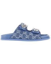 Gucci - Gg Fabric Slides With Gg Details - Lyst