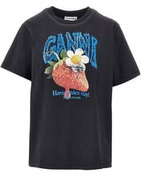 Ganni - Cotton T-Shirt With 'Strawberry' Print - Lyst