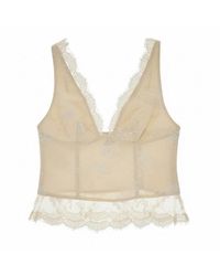 Pinko - Bonded Linen And Lace Top - Lyst