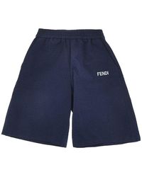 Fendi - Seersucker Bermuda Shorts With Logo Kids 12 - Lyst