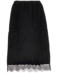 Anine Bing - Satin Midi Skirt With Lace Trim - Lyst