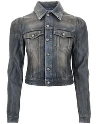 7 For All Mankind - Waxed Denim Jacket With Puff Sleeves - Lyst