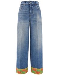 Valentino - Wide-Lrg Jeans With Jacquard Hem - Lyst